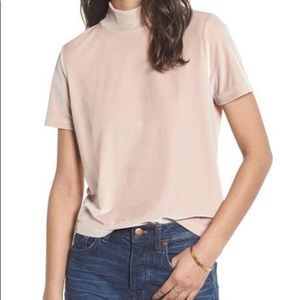 Dusty pink mock neck Madewell blouse.